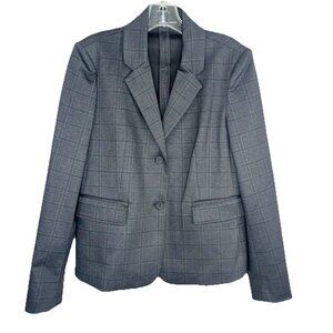 Amanda + Chelsea Women's Blazer Medium Gray Houndstooth Plaid Two Button Front